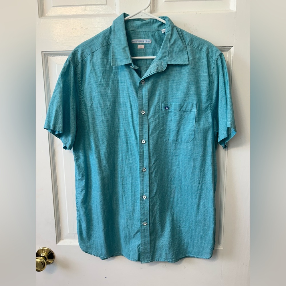 Southern Tide Tailored Fit Men’s Short-Sleeve 100% Cotton Button Down Sz L Teal
